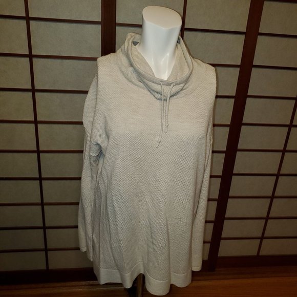 Pure Jill by J.Jill Light Gray/Ivory Waffle Knit Cowl Tunic Sweater PM - Picture 2 of 7